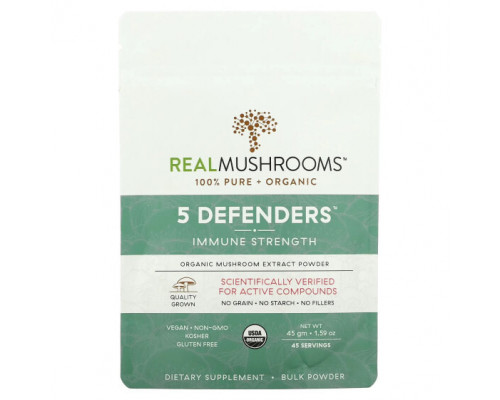 Грибы 5 Defenders, Organic Mushroom Extract Powder, 1.59 oz (45 g) Грибы 5 Defenders, Organic Mushroom Extract Powder, 1.59 oz (45 g)