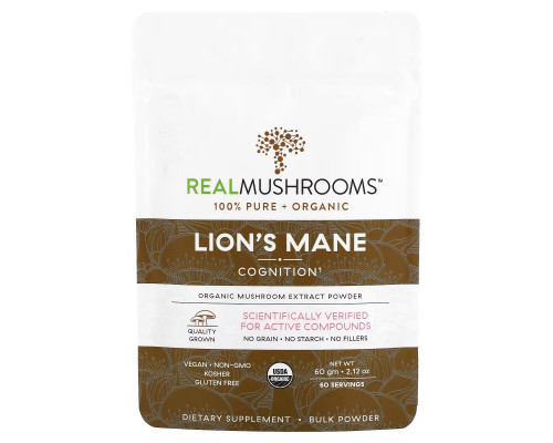 Real Mushrooms, Lion's Mane, Cognition, Bulk Powder, 2.12 oz (60 g) Real Mushrooms, Lion's Mane, Cognition, Bulk Powder, 2.12 oz (60 g)