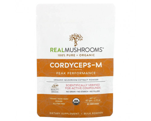 Грибы Real Mushrooms, Cordyceps-M, органический экстракт грибов в порошке, 60 г (2,12 унции) Грибы Real Mushrooms, Cordyceps-M, органический экстракт грибов в порошке, 60 г (2,12 унции)