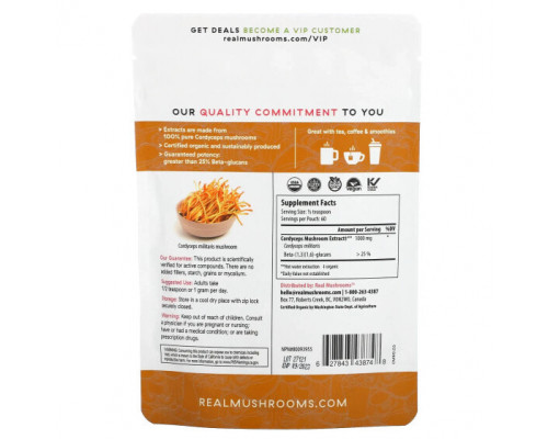 Грибы Real Mushrooms, Cordyceps-M, органический экстракт грибов в порошке, 60 г (2,12 унции) Грибы Real Mushrooms, Cordyceps-M, органический экстракт грибов в порошке, 60 г (2,12 унции)