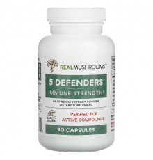 Грибы 5 Defenders®, Mushroom Extract Powder, 90 Capsules