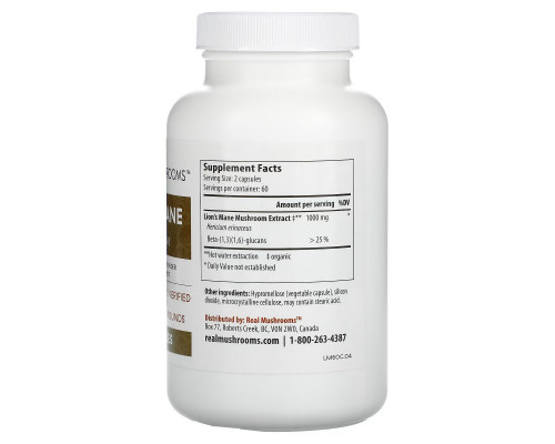 Real Mushrooms, Lion's Mane, Cognition, 120 Capsules Real Mushrooms, Lion's Mane, Cognition, 120 Capsules