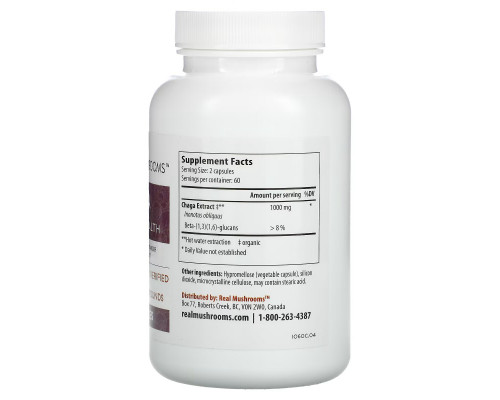 Real Mushrooms, Chaga, Digestive Health, 120 Capsule Real Mushrooms, Chaga, Digestive Health, 120 Capsule