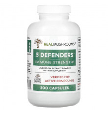 Грибы 5 Defenders®, Mushroom Extract Powder, 200 Capsules