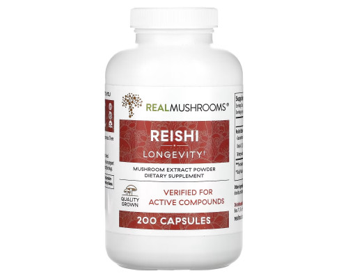 Real Mushrooms, Reishi, Mushroom Extract Powder, 200 Capsules Real Mushrooms, Reishi, Mushroom Extract Powder, 200 Capsules