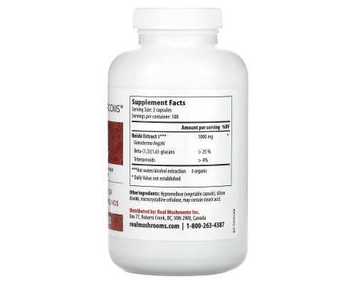Real Mushrooms, Reishi, Mushroom Extract Powder, 200 Capsules Real Mushrooms, Reishi, Mushroom Extract Powder, 200 Capsules