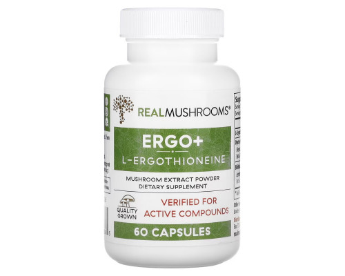Real Mushrooms, ERGO + L-Ergothioneine, 60 Capsules Real Mushrooms, ERGO + L-Ergothioneine, 60 Capsules