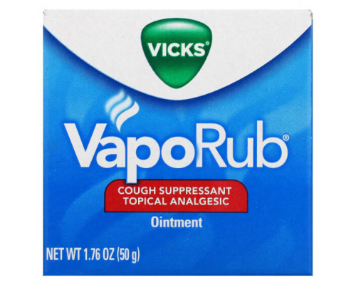 От гриппа и простуды Vicks, VapoRub, анальгетическая мазь против кашля, для местного применения, 50 г (1,76 унции) От гриппа и простуды Vicks, VapoRub, анальгетическая мазь против кашля, для местного применения, 50 г (1,76 унции)