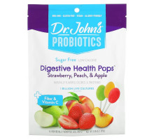 Dr. John's Healthy Sweets, Probiotics, Digestive Health Pops, + Fiber & Vitamin C, Strawberry, Peach & Apple, Sugar Free, 1 Billion, 14 Individually Wrapped Lollipops, 3.85 oz (109 g)