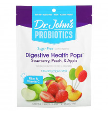 Dr. John's Healthy Sweets, Probiotics, Digestive Health Pops, + Fiber & Vitamin C, Strawberry, Peach & Apple, Sugar Free, 1 Billion, 14 Individually Wrapped Lollipops, 3.85 oz (109 g)