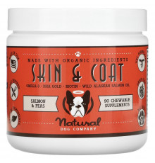 Natural Dog Company, Skin & Coat, For Dogs, All Ages, Salmon & Peas, 90 Chewables, 10 oz (284 g)