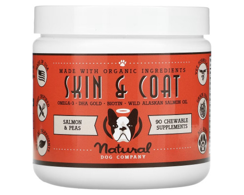 Natural Dog Company, Skin & Coat, For Dogs, All Ages, Salmon & Peas, 90 Chewables, 10 oz (284 g) Natural Dog Company, Skin & Coat, For Dogs, All Ages, Salmon & Peas, 90 Chewables, 10 oz (284 g)