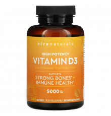 Viva Naturals, Vitamin D with Organic Coconut Oil, High-Potency, 5,000 IU, 360 Softgels