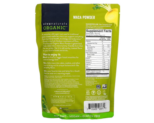 Viva Naturals, Organic Gelatinized Maca Powder, 1 lb (454 g) Viva Naturals, Organic Gelatinized Maca Powder, 1 lb (454 g)