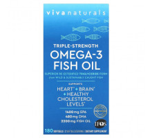 Рыбий жир и Омега 3, 6, 9 Viva Naturals, рыбий жир с омега-3, тройная сила, 1100 мг, 180 капсул