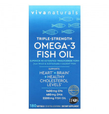 Рыбий жир и Омега 3, 6, 9 Viva Naturals, рыбий жир с омега-3, тройная сила, 1100 мг, 180 капсул