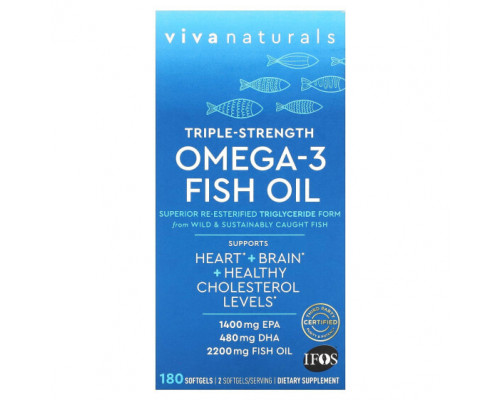 Рыбий жир и Омега 3, 6, 9 Viva Naturals, рыбий жир с омега-3, тройная сила, 1100 мг, 180 капсул Рыбий жир и Омега 3, 6, 9 Viva Naturals, рыбий жир с омега-3, тройная сила, 1100 мг, 180 капсул
