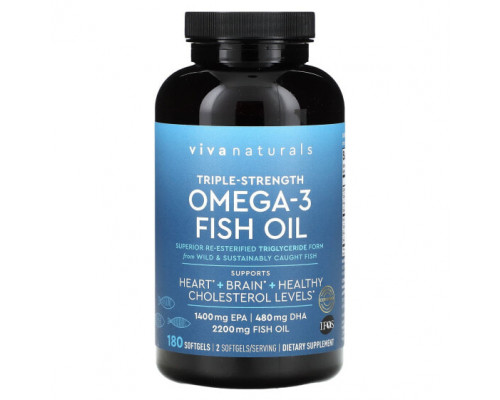 Рыбий жир и Омега 3, 6, 9 Viva Naturals, рыбий жир с омега-3, тройная сила, 1100 мг, 180 капсул Рыбий жир и Омега 3, 6, 9 Viva Naturals, рыбий жир с омега-3, тройная сила, 1100 мг, 180 капсул