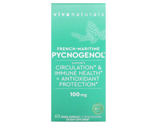 Антиоксиданты Viva Naturals, French-Maritime Pycnogenol`` 60 растительных капсул Антиоксиданты Viva Naturals, French-Maritime Pycnogenol`` 60 растительных капсул