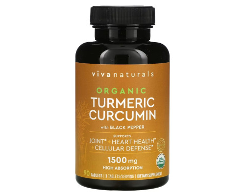 Viva Naturals, Organic Turmeric Curcumin with Black Pepper, 500 mg, 90 Tablets Viva Naturals, Organic Turmeric Curcumin with Black Pepper, 500 mg, 90 Tablets