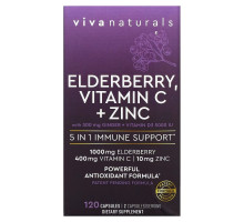 Viva Naturals, Elderberry, Vitamin C + Zinc, 5 in 1 Immune Support, 120 Capsules