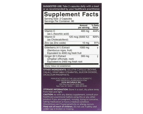 Viva Naturals, Elderberry, Vitamin C + Zinc, 5 in 1 Immune Support, 120 Capsules Viva Naturals, Elderberry, Vitamin C + Zinc, 5 in 1 Immune Support, 120 Capsules