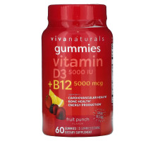 Viva Naturals, Vitamin D3 + B12 , Fruit Punch, 60 Gummies