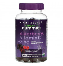 Viva Naturals, Organic Elderberry, Vitamin C + Zinc, Raspberry Rush, 120 Gummies