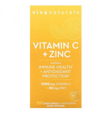 Витамин C Viva Naturals, Vitamin C + Zinc, 250 Veggie Capsules