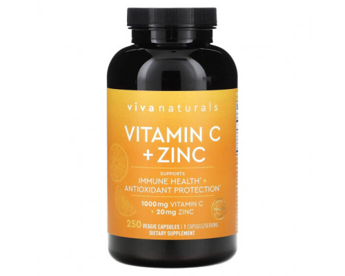 Витамин C Viva Naturals, Vitamin C + Zinc, 250 Veggie Capsules Витамин C Viva Naturals, Vitamin C + Zinc, 250 Veggie Capsules