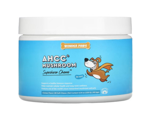 Wonder Paws, Superhero Chews, AHCC Mushroom, For Dogs, All Ages, Chicken, 60 Soft Chews, 4.24 oz (120 g) Wonder Paws, Superhero Chews, AHCC Mushroom, For Dogs, All Ages, Chicken, 60 Soft Chews, 4.24 oz (120 g)