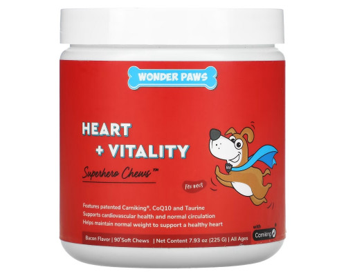 Wonder Paws, Superhero Chews, Heart + Vitality, для собак, для всех возрастов, бекон, 90 мягких жевательных таблеток Wonder Paws, Superhero Chews, Heart + Vitality, для собак, для всех возрастов, бекон, 90 мягких жевательных таблеток