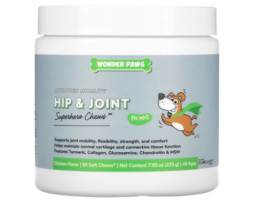 Wonder Paws, Advanced Mobility, Hip & Joint, Superhero Chews for Dogs, All Ages, Chicken , 90 Soft Chews, 7.93 oz (225 g) Wonder Paws, Advanced Mobility, Hip & Joint, Superhero Chews for Dogs, All Ages, Chicken , 90 Soft Chews, 7.93 oz (225 g)
