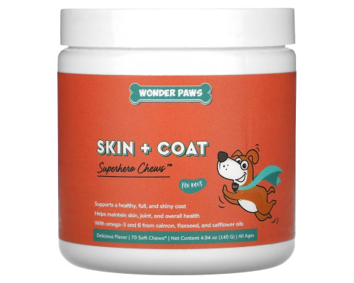 Wonder Paws, Super Chews For Dogs, Skin + Coat, All Ages, 70 Soft Chews, 4.94 oz (140 g) Wonder Paws, Super Chews For Dogs, Skin + Coat, All Ages, 70 Soft Chews, 4.94 oz (140 g)