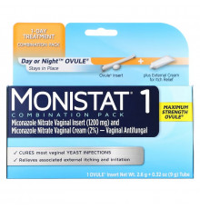 Monistat, 1-Day Treatment Combination Pack, Day or Night Ovule, Maximum Strength, 1 Ovule Insert, 2.6 g + 0.32 oz (9 g) Tube