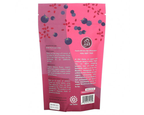 Травяные сборы и чаи Oat Mama, Lactation Tea, голубика и гранат, без кофеина, 14 чайных пакетиков, 32 г Травяные сборы и чаи Oat Mama, Lactation Tea, голубика и гранат, без кофеина, 14 чайных пакетиков, 32 г