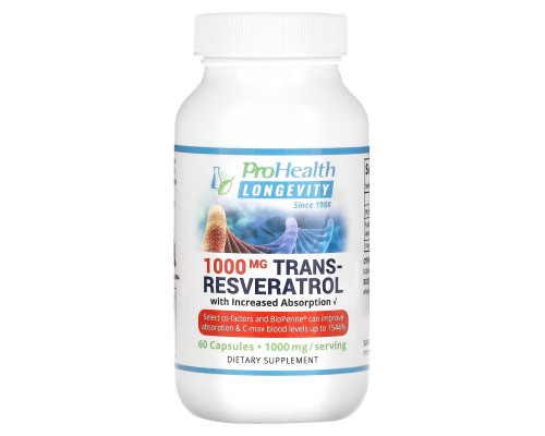 ProHealth Longevity, Trans-Resveratrol with Increased Absorption, 500 mg, 60 Capsules ProHealth Longevity, Trans-Resveratrol with Increased Absorption, 500 mg, 60 Capsules