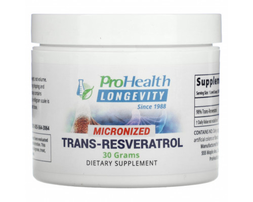 ProHealth Longevity, Микронизированный транс-ресвератрол, 30 г ProHealth Longevity, Микронизированный транс-ресвератрол, 30 г