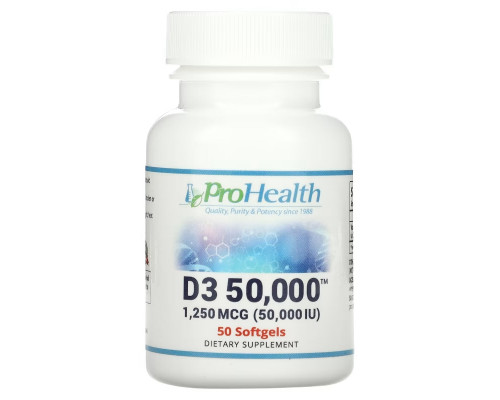 ProHealth Longevity, Vitamin D3 50,000, 1,250 mcg (50,000 IU), 50 Softgels ProHealth Longevity, Vitamin D3 50,000, 1,250 mcg (50,000 IU), 50 Softgels