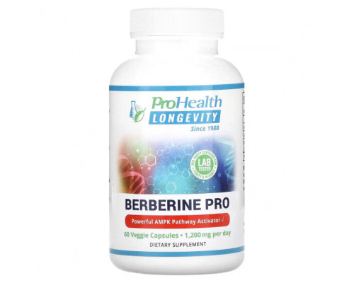 Фрукты и ягоды ProHealth Longevity, Berberine Pro, 600 мг, 60 растительных капсул Фрукты и ягоды ProHealth Longevity, Berberine Pro, 600 мг, 60 растительных капсул