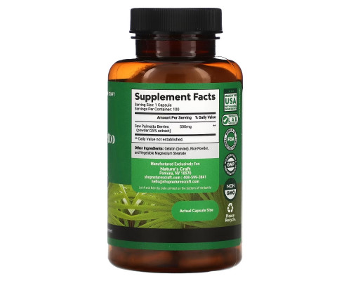 Natures Craft, Saw Palmetto, 500 mg, 100 Capsules Natures Craft, Saw Palmetto, 500 mg, 100 Capsules
