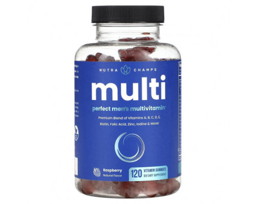 Мужское здоровье NutraChamps, Multi, идеальный мультивитамин для мужчин с малиной, 120 жевательных таблеток Мужское здоровье NutraChamps, Multi, идеальный мультивитамин для мужчин с малиной, 120 жевательных таблеток