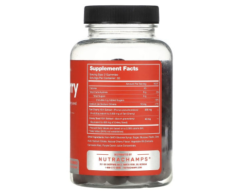 NutraChamps, Tart Cherry, Natural Cherry, 60 Vegan Gummies NutraChamps, Tart Cherry, Natural Cherry, 60 Vegan Gummies