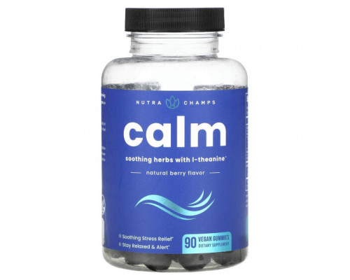 Для нервной системы NutraChamps, Calm, успокаивающие травы с L-теанином, натуральные ягоды, 90 веганских жевательных таблеток Для нервной системы NutraChamps, Calm, успокаивающие травы с L-теанином, натуральные ягоды, 90 веганских жевательных таблеток