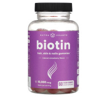 NutraChamps, Biotin Gummies, Natural Strawberry, 5,000 mcg, 60 Vegan Gummies