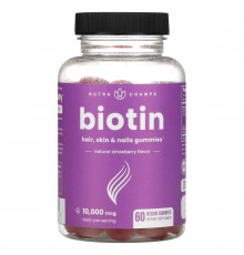 NutraChamps, Biotin Gummies, Natural Strawberry, 5,000 mcg, 60 Vegan Gummies