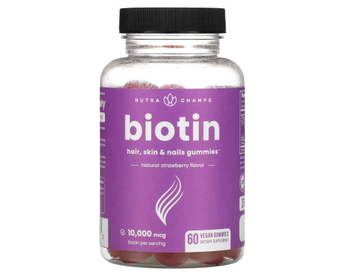 NutraChamps, Biotin Gummies, Natural Strawberry, 5,000 mcg, 60 Vegan Gummies NutraChamps, Biotin Gummies, Natural Strawberry, 5,000 mcg, 60 Vegan Gummies