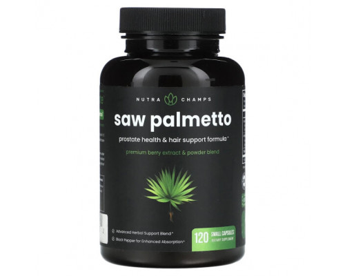 Мужское здоровье NutraChamps, Saw Palmetto, 120 маленьких капсул Мужское здоровье NutraChamps, Saw Palmetto, 120 маленьких капсул