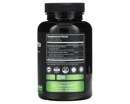 Мужское здоровье NutraChamps, Saw Palmetto, 120 маленьких капсул Мужское здоровье NutraChamps, Saw Palmetto, 120 маленьких капсул