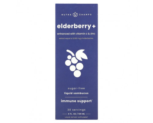 От гриппа и простуды NutraChamps, Elderberry +, обогащенная витамином C и цинком, натуральные ягоды, 120 мл (4 жидк. Унции) От гриппа и простуды NutraChamps, Elderberry +, обогащенная витамином C и цинком, натуральные ягоды, 120 мл (4 жидк. Унции)